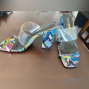 Fashion Nova Snake Pattern Multi Color Chunky Mule cradle Strap